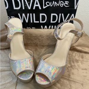 Wild Diva Silver Glitter Heels